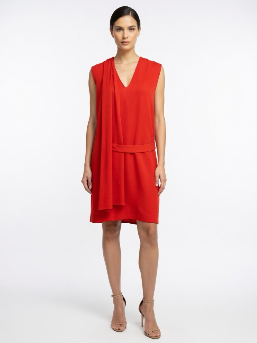 Maje Red Sleeveless Draped Front Dress